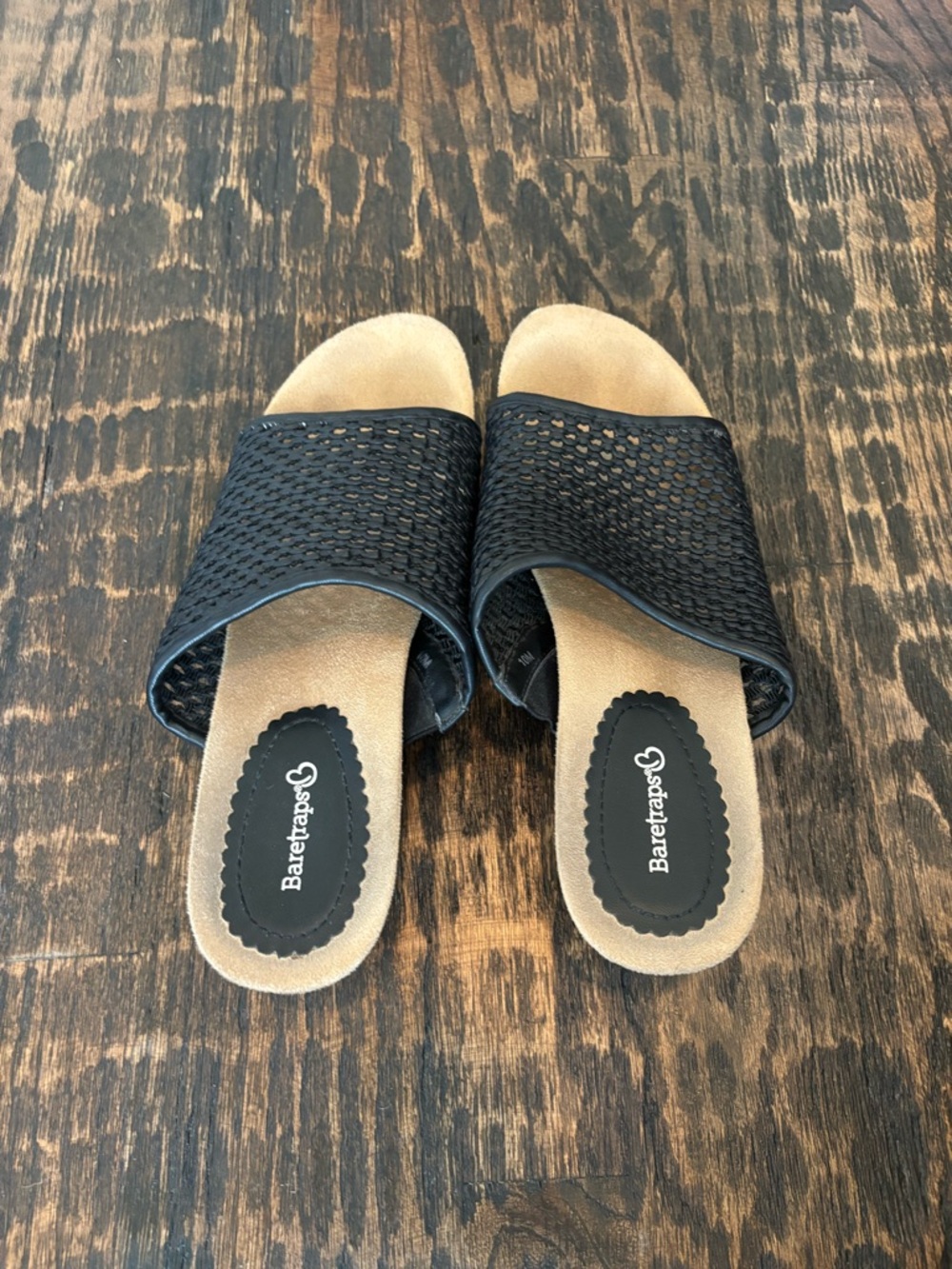 BareTraps Black Woven Slide Mules cork base